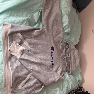 Champion Heather Gray Script Logo Pullover Hoodie